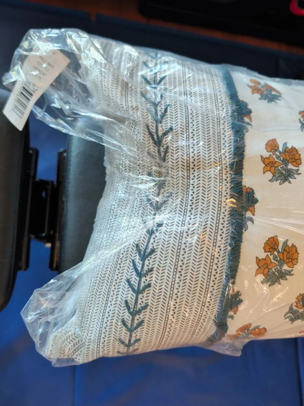 Rizzy Home 14x26 Boho Botanical Lumbar Throw Pillow Blue Gold Cotton Zipper